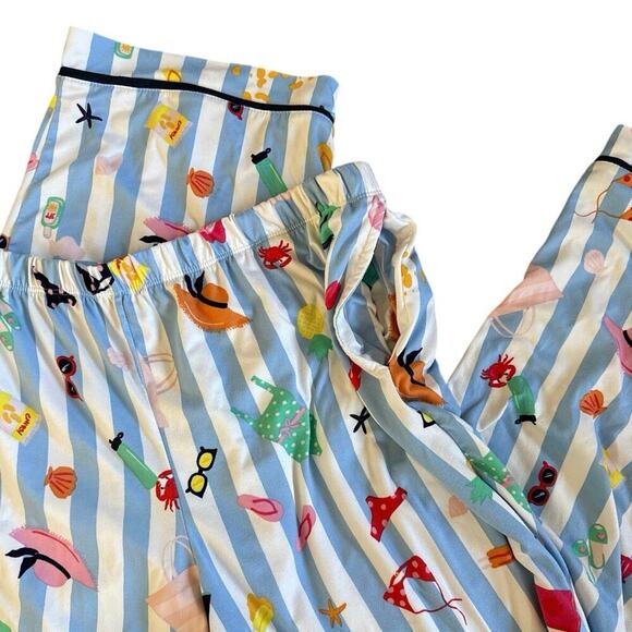 Kate Spade Blue White Stripe Beach Trip Pajama Set Short Sleeve Pant Size Large - Picture 5 of 6